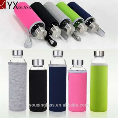 High Quality colorful portable glass water bottle with sleeve