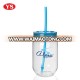 Customized 18 ounce Plastic eco mason glass jar with straw and lid